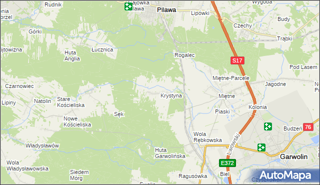 mapa Krystyna gmina Garwolin, Krystyna gmina Garwolin na mapie Targeo