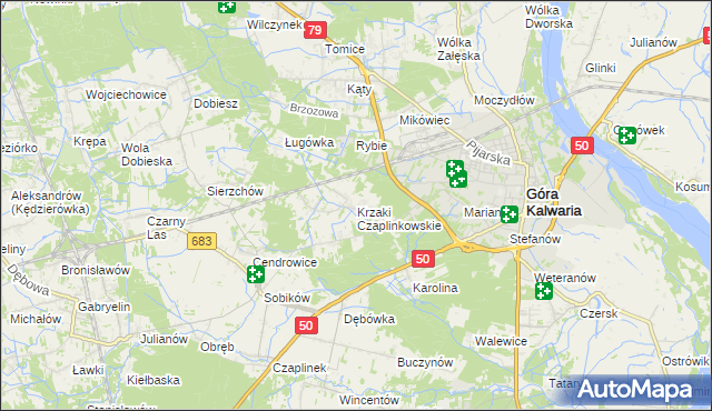 mapa Krzaki Czaplinkowskie, Krzaki Czaplinkowskie na mapie Targeo