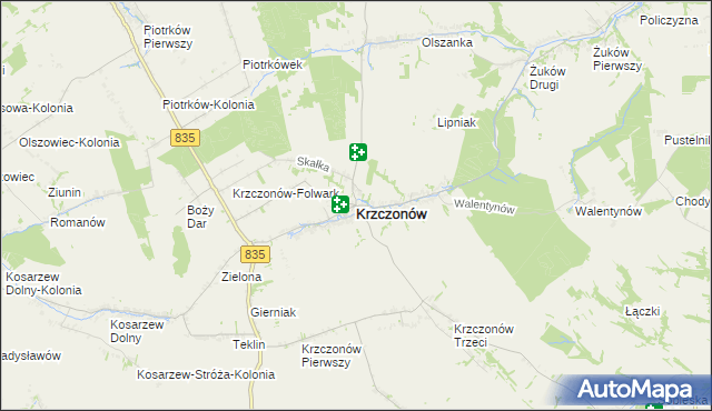 mapa Krzczonów powiat lubelski, Krzczonów powiat lubelski na mapie Targeo