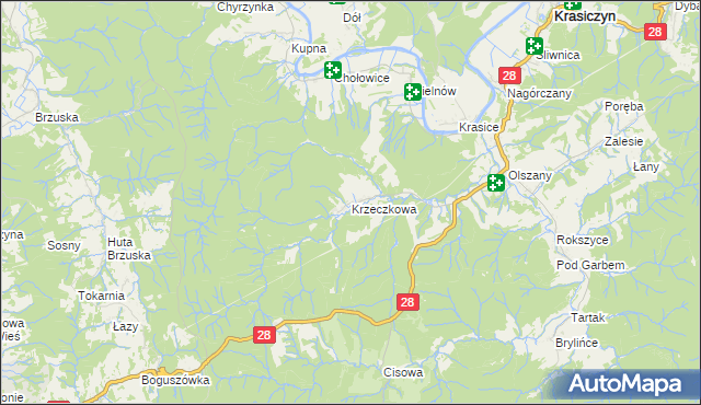 mapa Krzeczkowa, Krzeczkowa na mapie Targeo