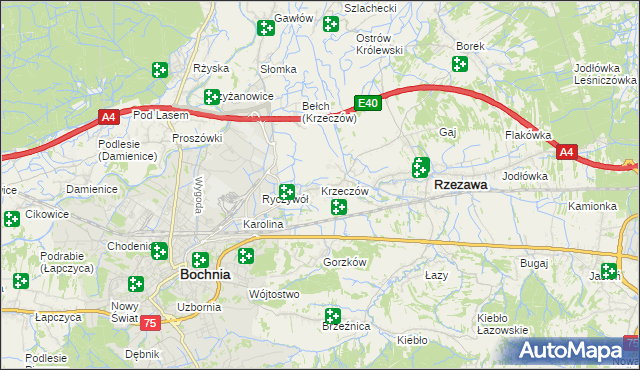 mapa Krzeczów gmina Rzezawa, Krzeczów gmina Rzezawa na mapie Targeo