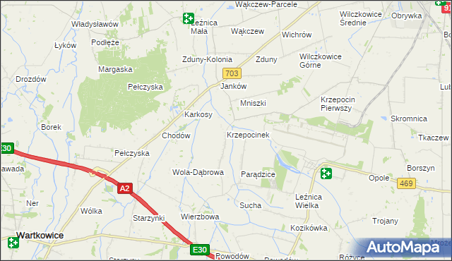 mapa Krzepocinek, Krzepocinek na mapie Targeo