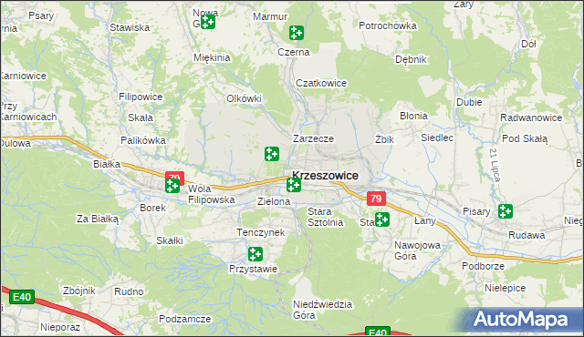 mapa Krzeszowice, Krzeszowice na mapie Targeo