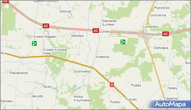 mapa Krzewica gmina Międzyrzec Podlaski, Krzewica gmina Międzyrzec Podlaski na mapie Targeo