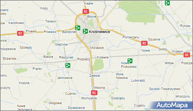 mapa Krzewie gmina Krośniewice, Krzewie gmina Krośniewice na mapie Targeo