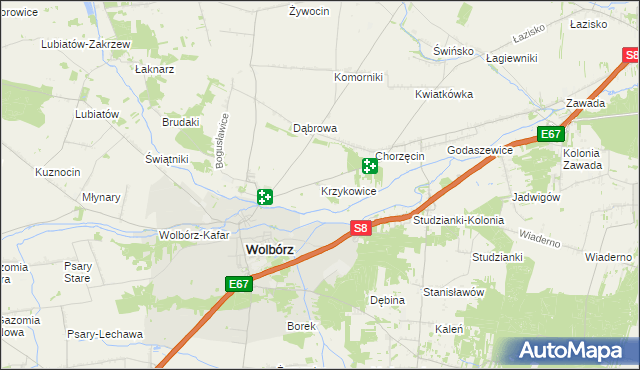 mapa Krzykowice gmina Wolbórz, Krzykowice gmina Wolbórz na mapie Targeo