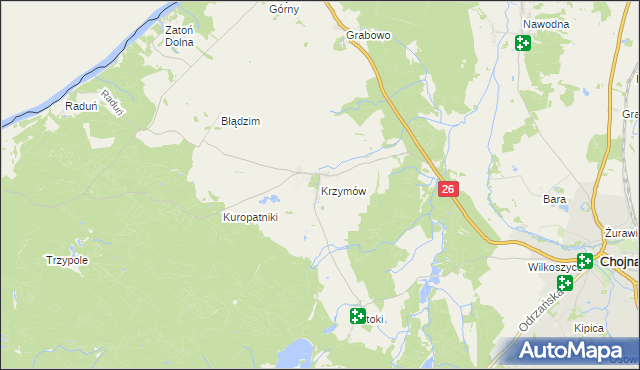 mapa Krzymów gmina Chojna, Krzymów gmina Chojna na mapie Targeo