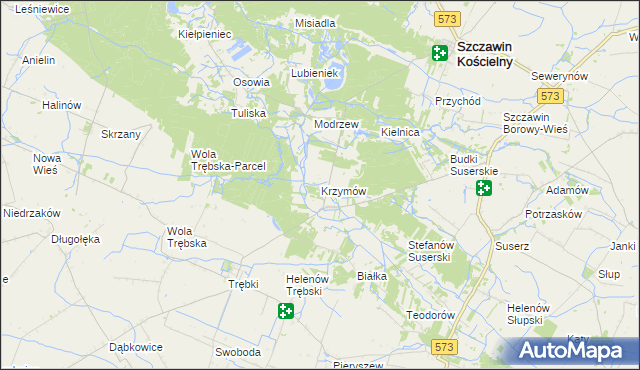 mapa Krzymów gmina Szczawin Kościelny, Krzymów gmina Szczawin Kościelny na mapie Targeo