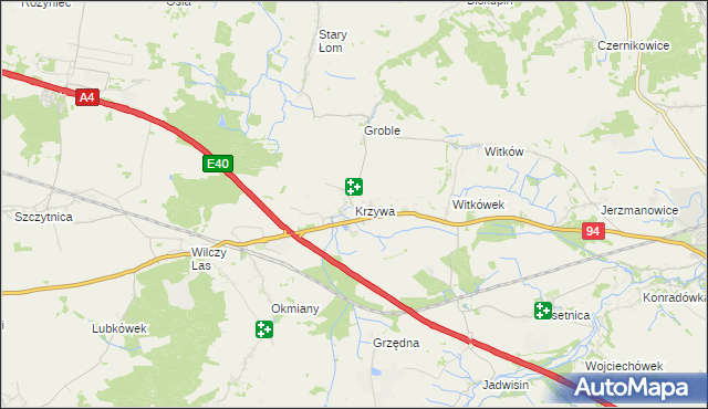 mapa Krzywa gmina Chojnów, Krzywa gmina Chojnów na mapie Targeo