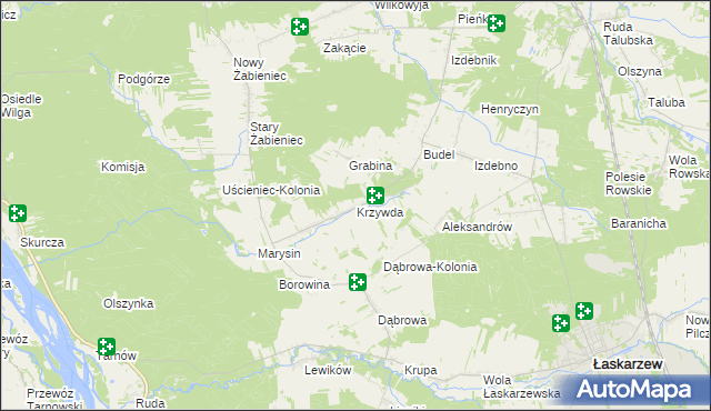 mapa Krzywda gmina Łaskarzew, Krzywda gmina Łaskarzew na mapie Targeo
