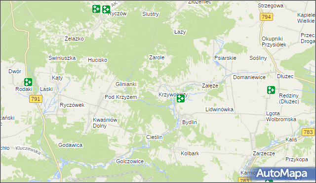 mapa Krzywopłoty gmina Klucze, Krzywopłoty gmina Klucze na mapie Targeo