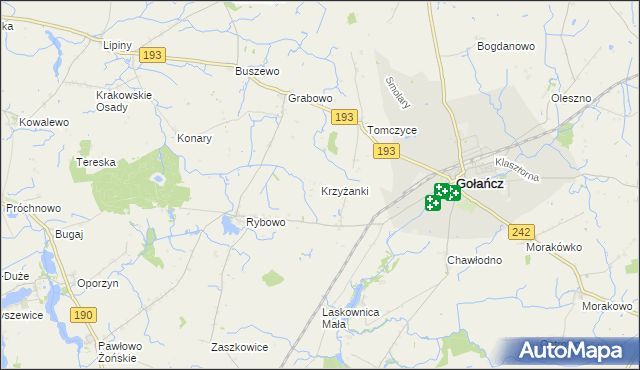 mapa Krzyżanki gmina Gołańcz, Krzyżanki gmina Gołańcz na mapie Targeo