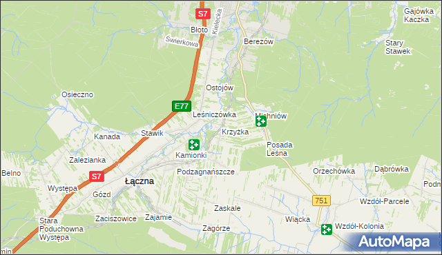 mapa Krzyżka, Krzyżka na mapie Targeo