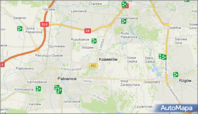 mapa Ksawerów powiat pabianicki, Ksawerów powiat pabianicki na mapie Targeo