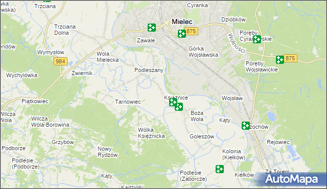 mapa Książnice gmina Mielec, Książnice gmina Mielec na mapie Targeo