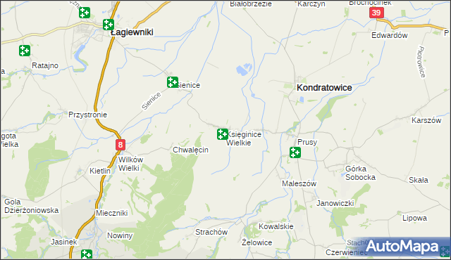 mapa Księginice Wielkie, Księginice Wielkie na mapie Targeo