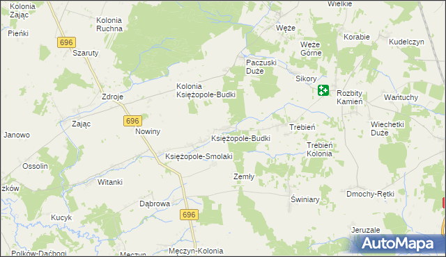 mapa Księżopole-Komory, Księżopole-Komory na mapie Targeo