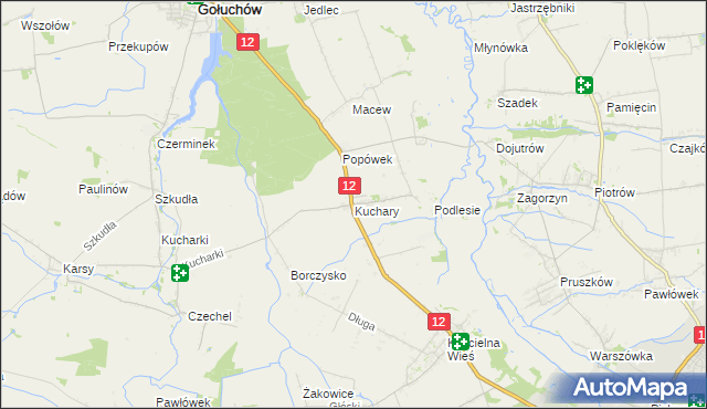 mapa Kuchary gmina Gołuchów, Kuchary gmina Gołuchów na mapie Targeo