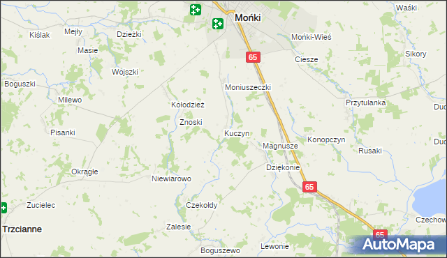 mapa Kuczyn gmina Mońki, Kuczyn gmina Mońki na mapie Targeo