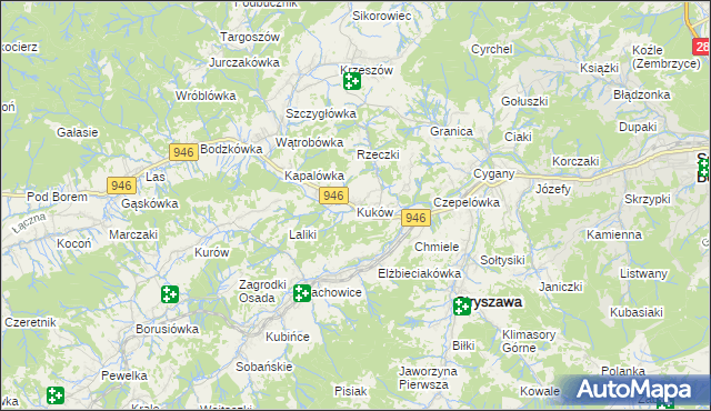 mapa Kuków gmina Stryszawa, Kuków gmina Stryszawa na mapie Targeo