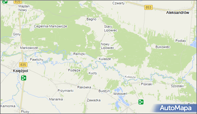 mapa Kulasze, Kulasze na mapie Targeo