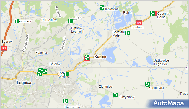 mapa Kunice powiat legnicki, Kunice powiat legnicki na mapie Targeo