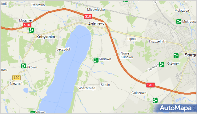 mapa Kunowo gmina Kobylanka, Kunowo gmina Kobylanka na mapie Targeo