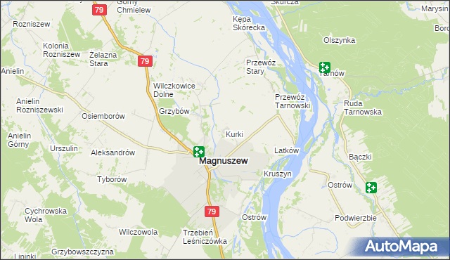 mapa Kurki gmina Magnuszew, Kurki gmina Magnuszew na mapie Targeo