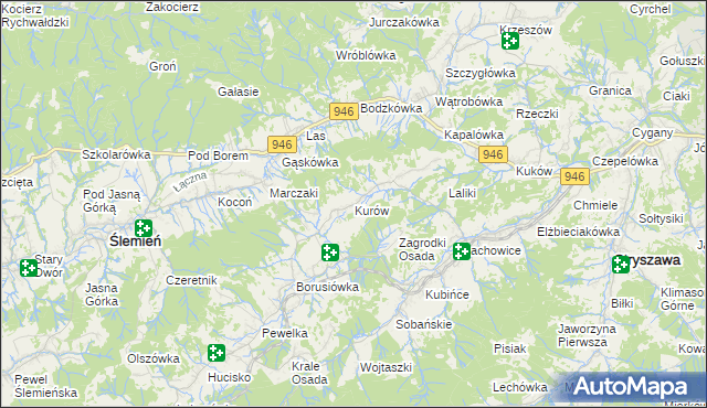 mapa Kurów gmina Stryszawa, Kurów gmina Stryszawa na mapie Targeo