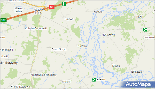 mapa Kurowo gmina Kobylin-Borzymy, Kurowo gmina Kobylin-Borzymy na mapie Targeo