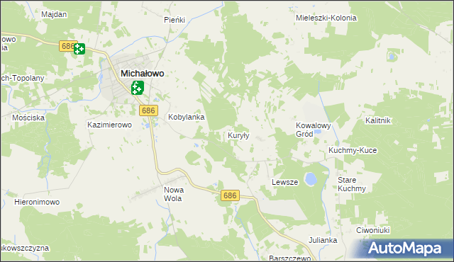 mapa Kuryły gmina Michałowo, Kuryły gmina Michałowo na mapie Targeo