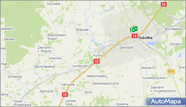 mapa Kuryły gmina Sokółka, Kuryły gmina Sokółka na mapie Targeo