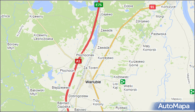 mapa Kurzejewo, Kurzejewo na mapie Targeo