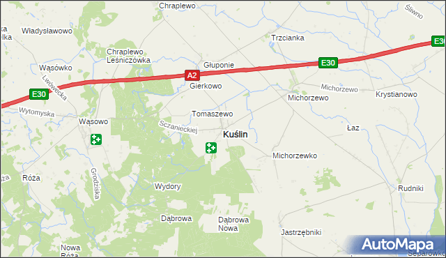 mapa Kuślin, Kuślin na mapie Targeo