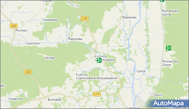 mapa Kuźnica Czarnkowska, Kuźnica Czarnkowska na mapie Targeo