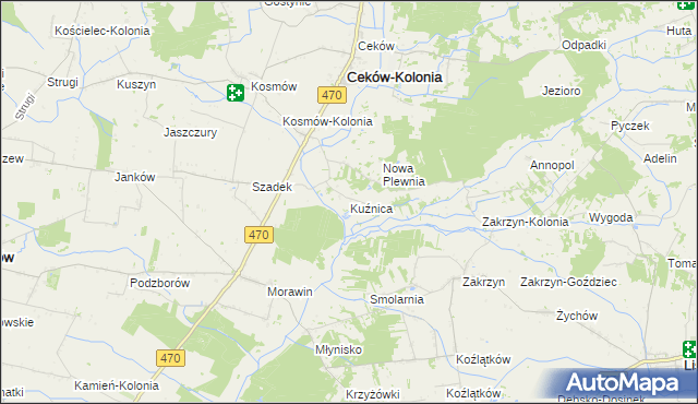 mapa Kuźnica gmina Ceków-Kolonia, Kuźnica gmina Ceków-Kolonia na mapie Targeo