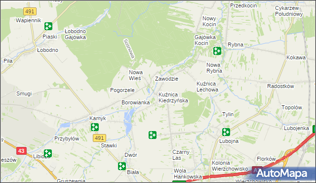 mapa Kuźnica Kiedrzyńska, Kuźnica Kiedrzyńska na mapie Targeo