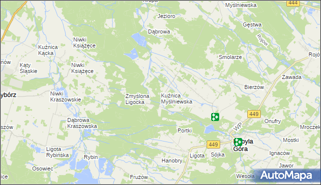 mapa Kuźnica Myślniewska, Kuźnica Myślniewska na mapie Targeo