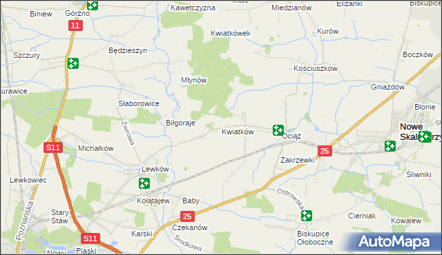 mapa Kwiatków gmina Ostrów Wielkopolski, Kwiatków gmina Ostrów Wielkopolski na mapie Targeo