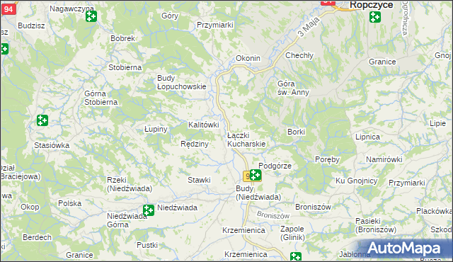 mapa Łączki Kucharskie, Łączki Kucharskie na mapie Targeo