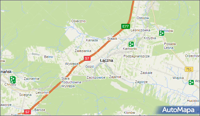 mapa Łączna powiat skarżyski, Łączna powiat skarżyski na mapie Targeo