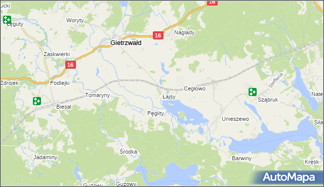 mapa Łajsy gmina Gietrzwałd, Łajsy gmina Gietrzwałd na mapie Targeo