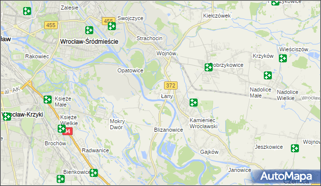 mapa Łany gmina Czernica, Łany gmina Czernica na mapie Targeo