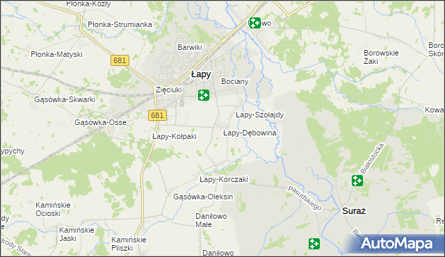 mapa Łapy-Dębowina, Łapy-Dębowina na mapie Targeo