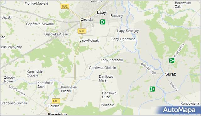 mapa Łapy-Korczaki, Łapy-Korczaki na mapie Targeo