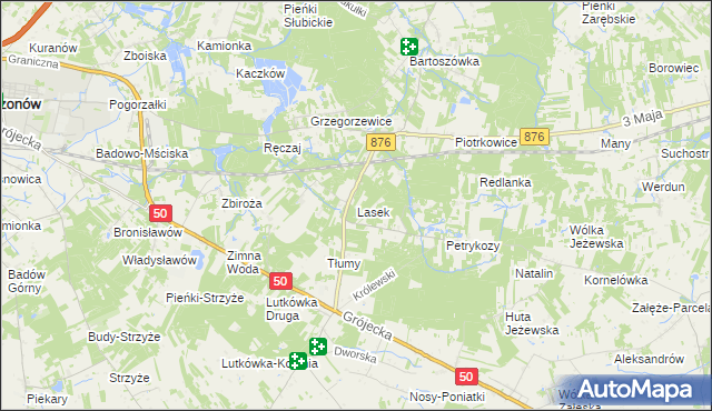 mapa Lasek gmina Żabia Wola, Lasek gmina Żabia Wola na mapie Targeo