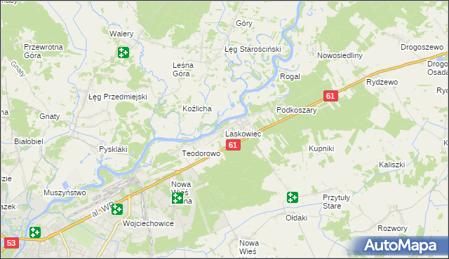 mapa Laskowiec gmina Rzekuń, Laskowiec gmina Rzekuń na mapie Targeo