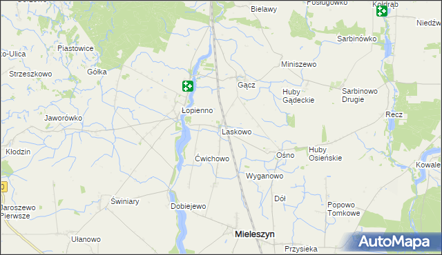 mapa Laskowo gmina Janowiec Wielkopolski, Laskowo gmina Janowiec Wielkopolski na mapie Targeo