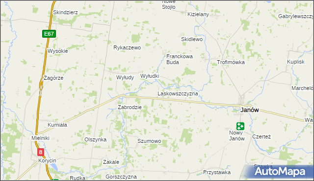 mapa Laskowszczyzna gmina Korycin, Laskowszczyzna gmina Korycin na mapie Targeo