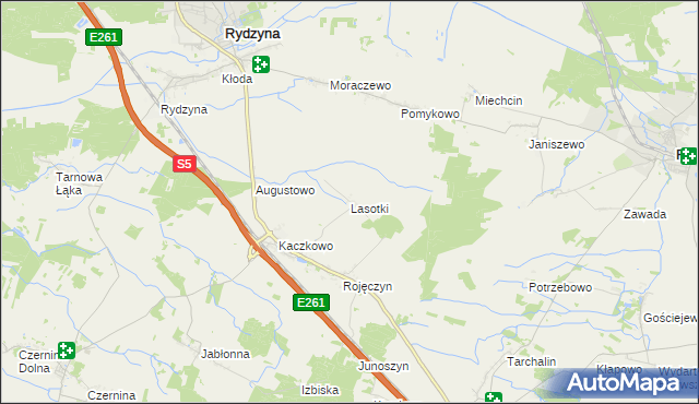 mapa Lasotki gmina Rydzyna, Lasotki gmina Rydzyna na mapie Targeo